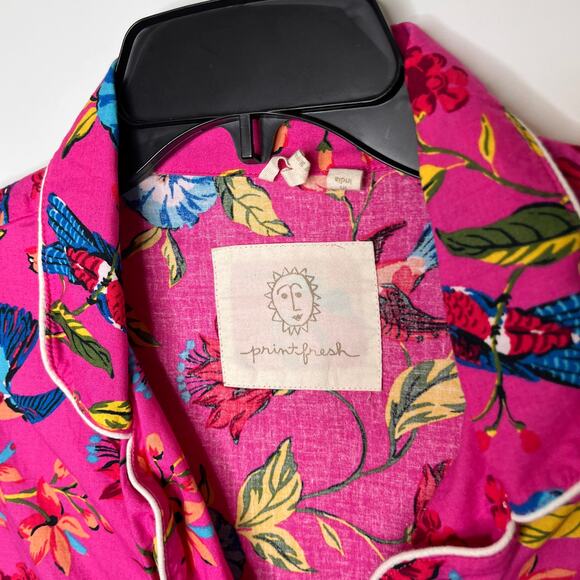Printfresh Women's Pajama Top M Hummingbird Haven Pink Short Sleeve Floral PJs - Picture 6 of 8